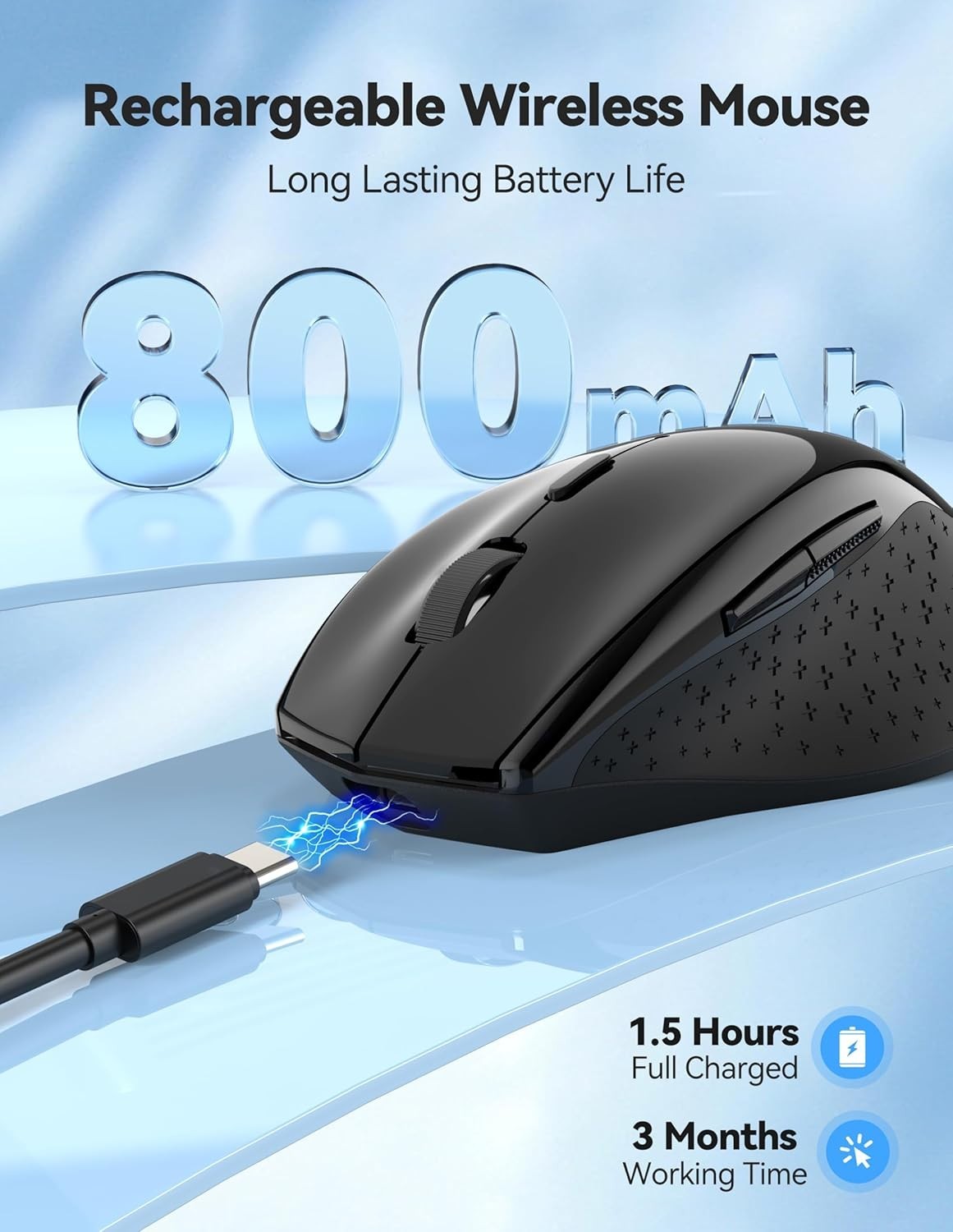 Rechargeable Wireless Mouse 6400 DPI Silent Ergonomic USB Laptop PC