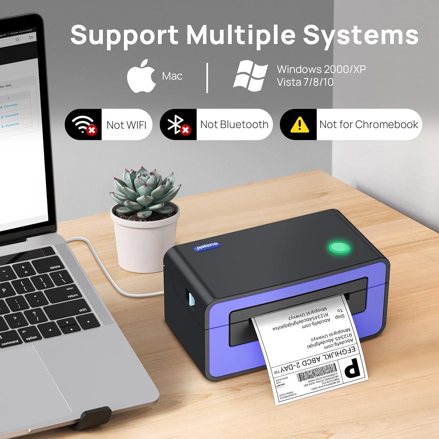 Purple 4x6 Thermal Shipping Label Printer USB High Speed 150mm/s Desktop