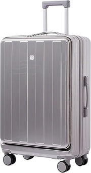 Silver 20” Cabin Suitcase Hard Shell USB Charge Spinner Wheels