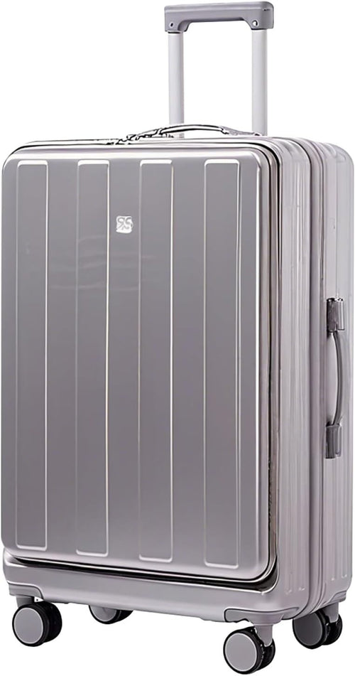 Silver 20” Cabin Suitcase Hard Shell USB Charge Spinner Wheels