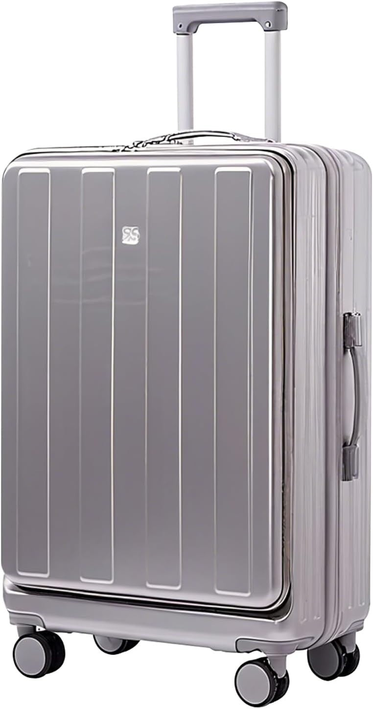 Silver 20” Cabin Suitcase Hard Shell USB Charge Spinner Wheels
