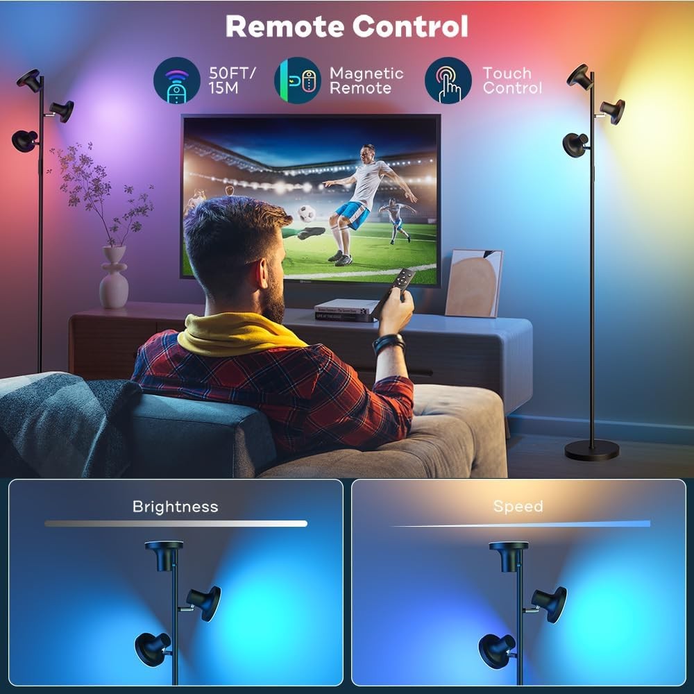 RGB LED Floor Lamp Black 36W Dimmable Tree Standing Light Remote Touch