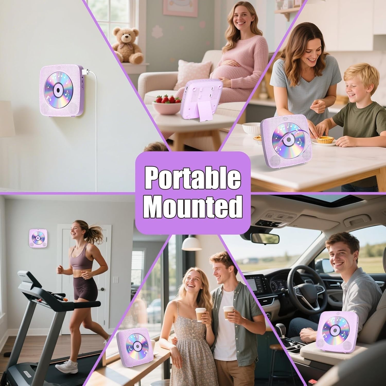 Desktop CD Player Bluetooth Speakers FM Radio USB AUX Remote Purple