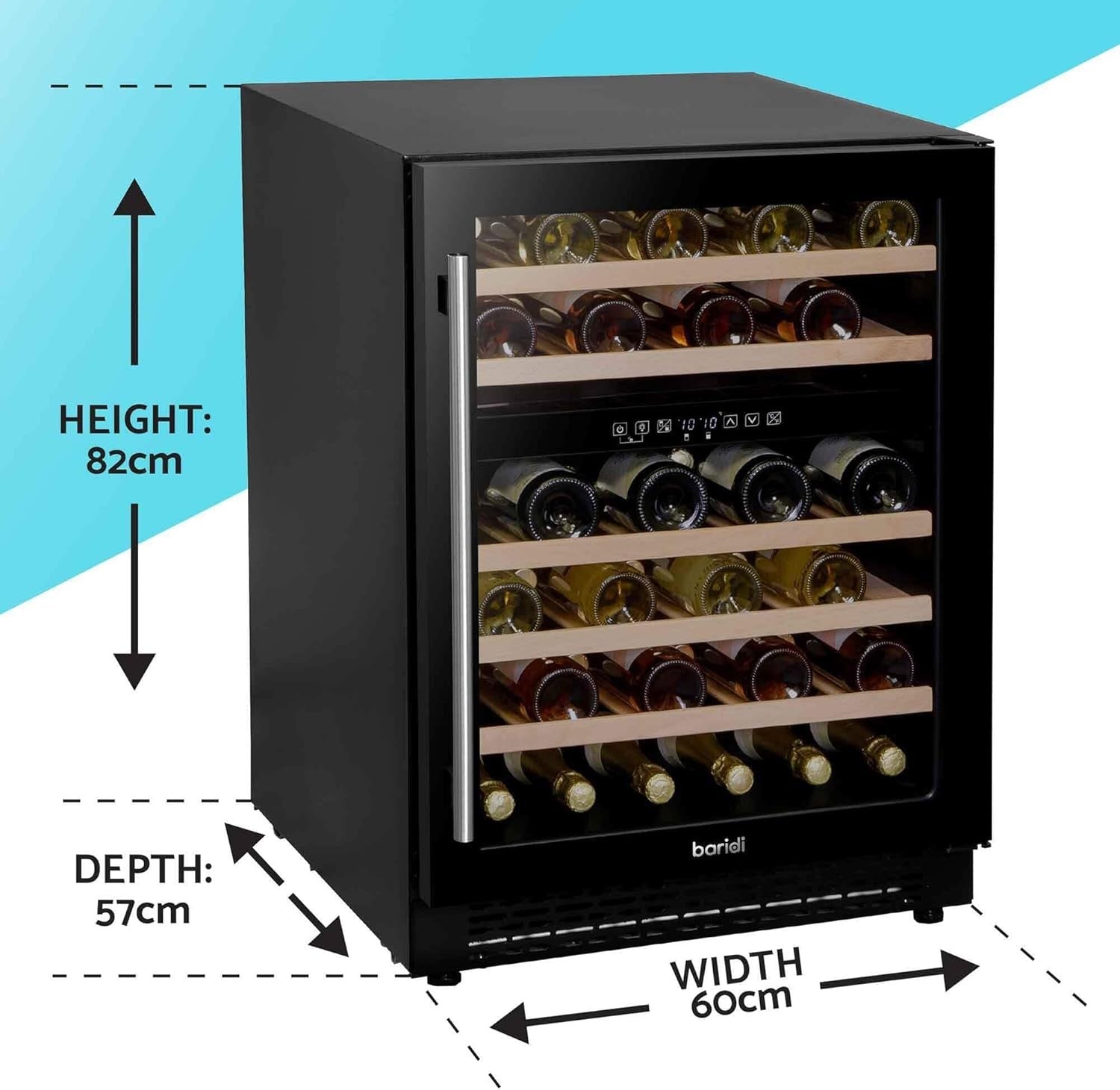 46 Bottle Dual Zone Wine Cooler Under Counter Fridge Touch Screen LED Black