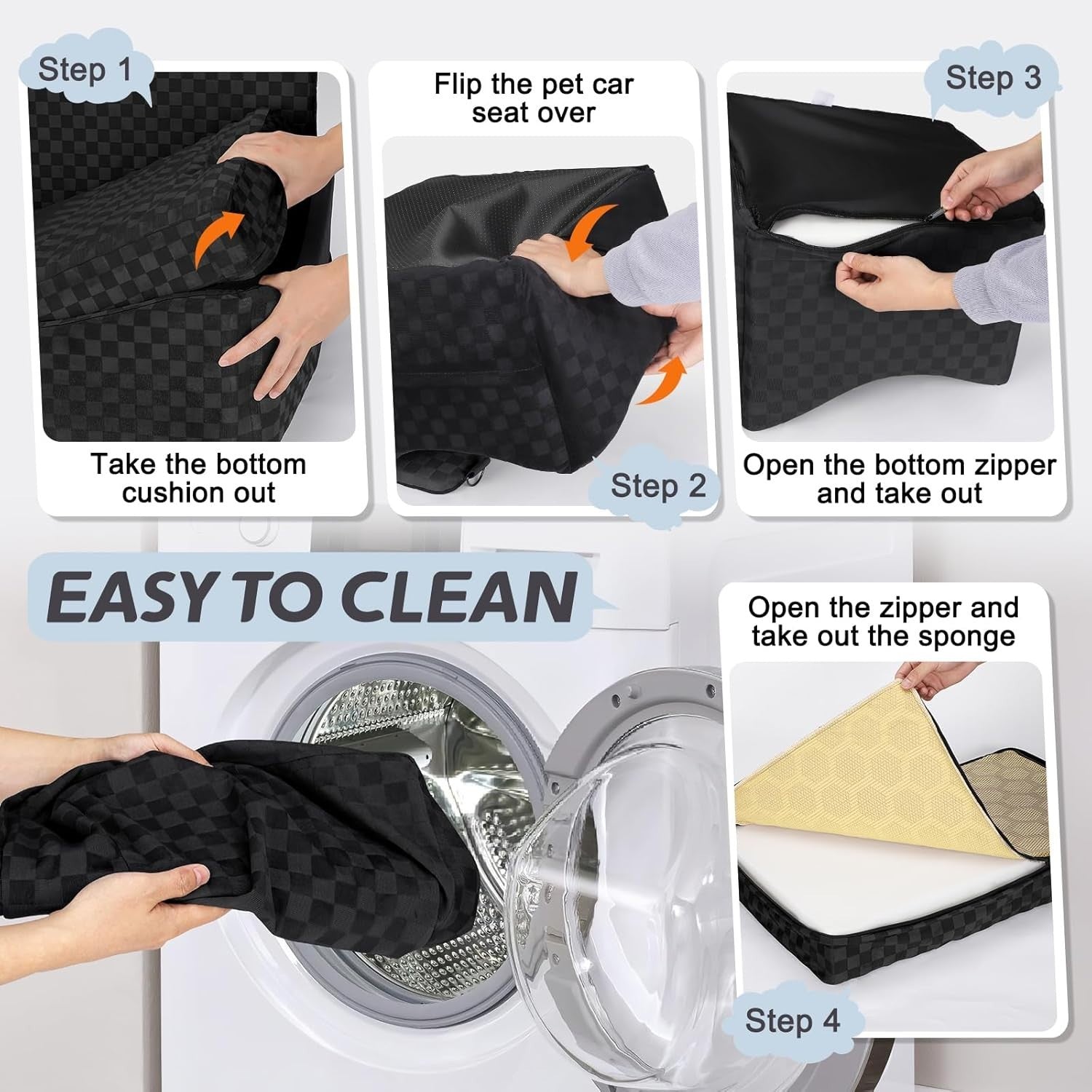 Large Dog Booster Car Seat Memory Foam Travel Bed Washable Black