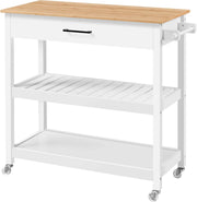 Kitchen Island Trolley on Wheels Bamboo Worktop Drawer Towel Rack Storage