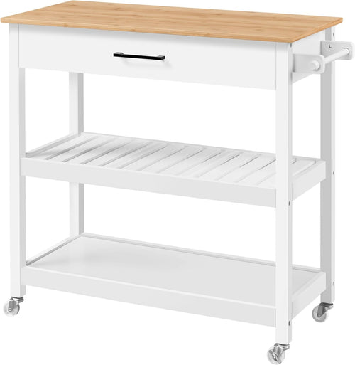 Kitchen Island Trolley on Wheels Bamboo Worktop Drawer Towel Rack Storage