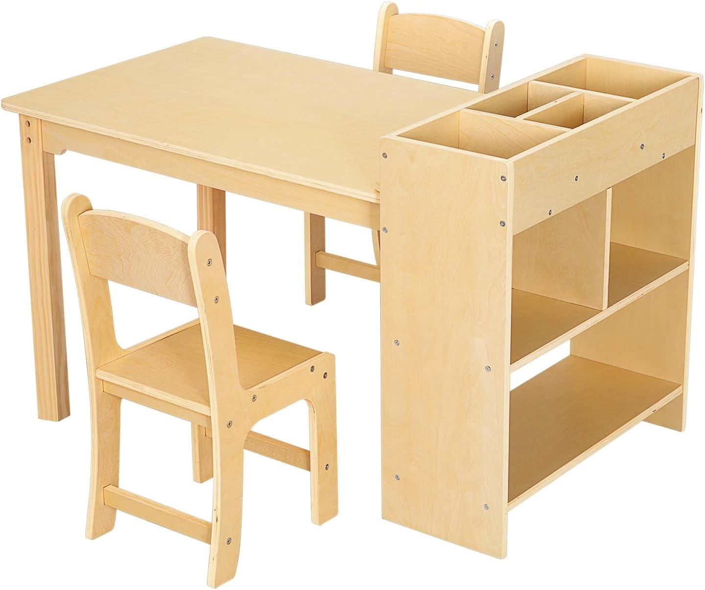 Kids Art Table & 2 Chairs with Storage Shelves Wooden Activity Play Desk