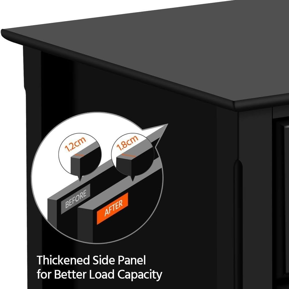 Black Wooden Bedside Tables Set of 2 – 3 Drawer Nightstand