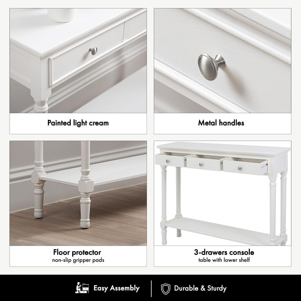 Slim White Console Table 3 Drawers Storage Shelf Narrow Hallway Furniture