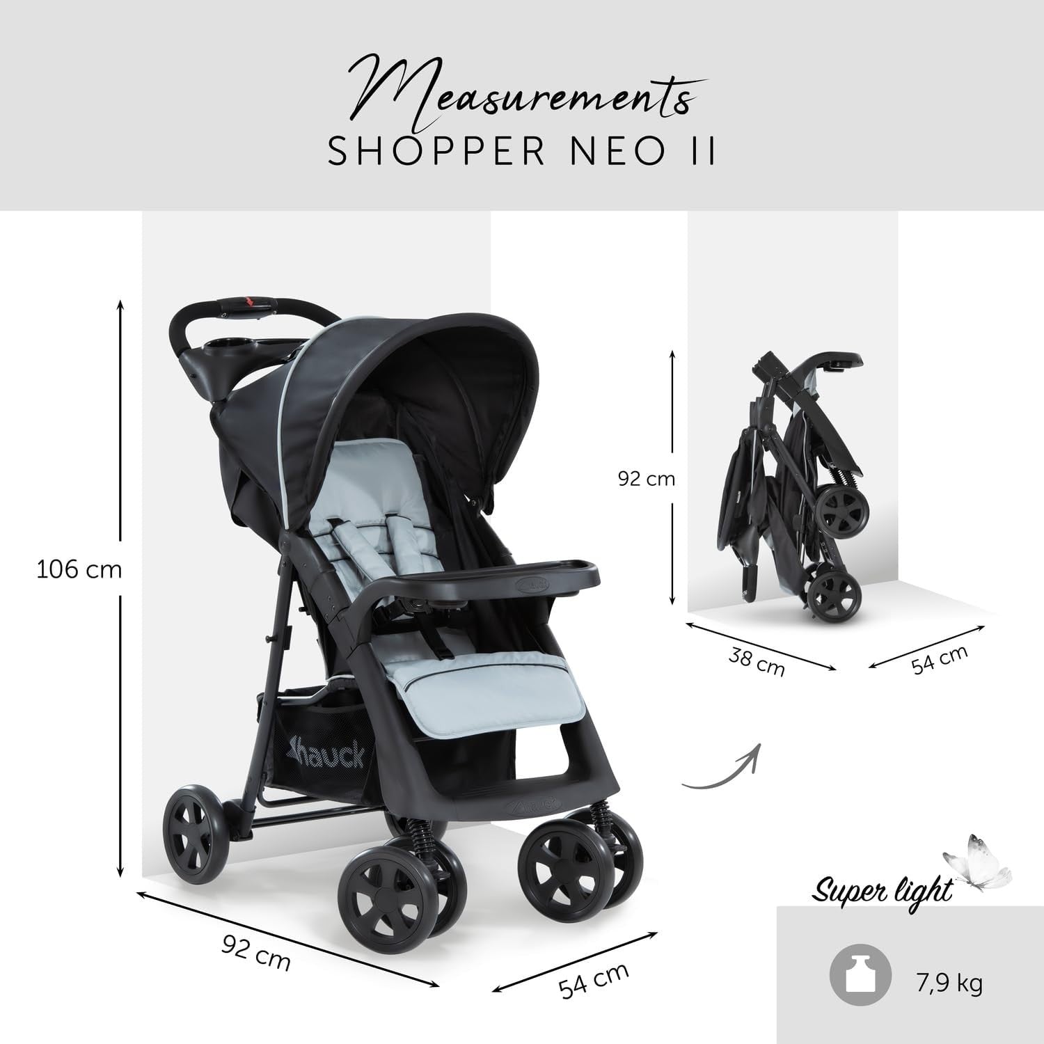 Lightweight Pushchair Compact Fold Reclining Seat Snack Tray 0-22kg Caviar