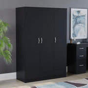 Black 3 Door Wardrobe with Shelf & Rail Modern Bedroom Storage