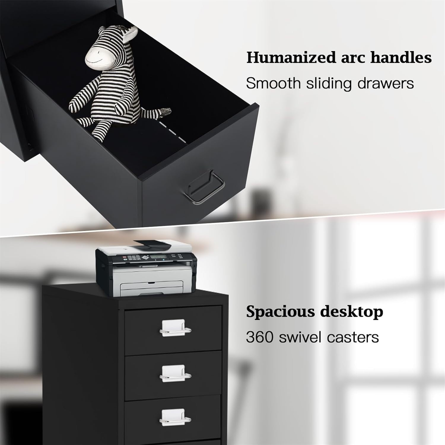 Black Mobile Filing Cabinet 8 Drawer 109cm Rolling Office Storage