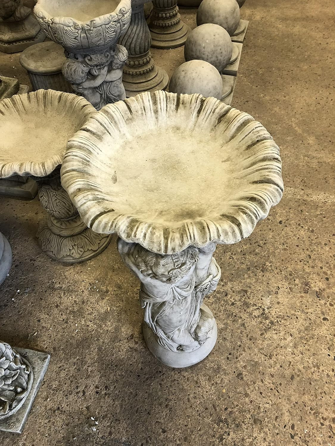 Twin Cherub Stone Bird Bath Heavy Concrete Garden Ornament Feeder Statue