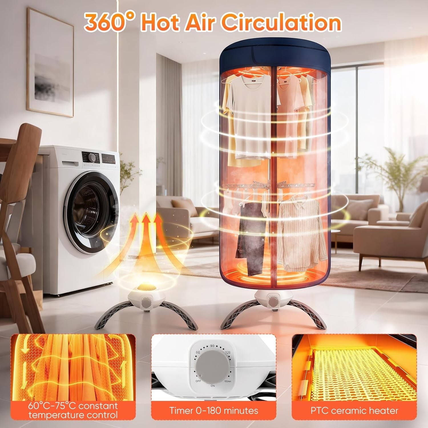 Portable Electric Clothes Dryer 1000W Hot Air Drying Pod 18kg Indoor