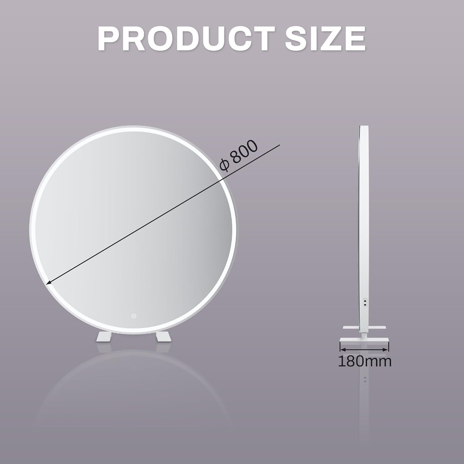 Round LED Vanity Mirror 80cm Touch Dimmable 3 Color Lights Makeup
