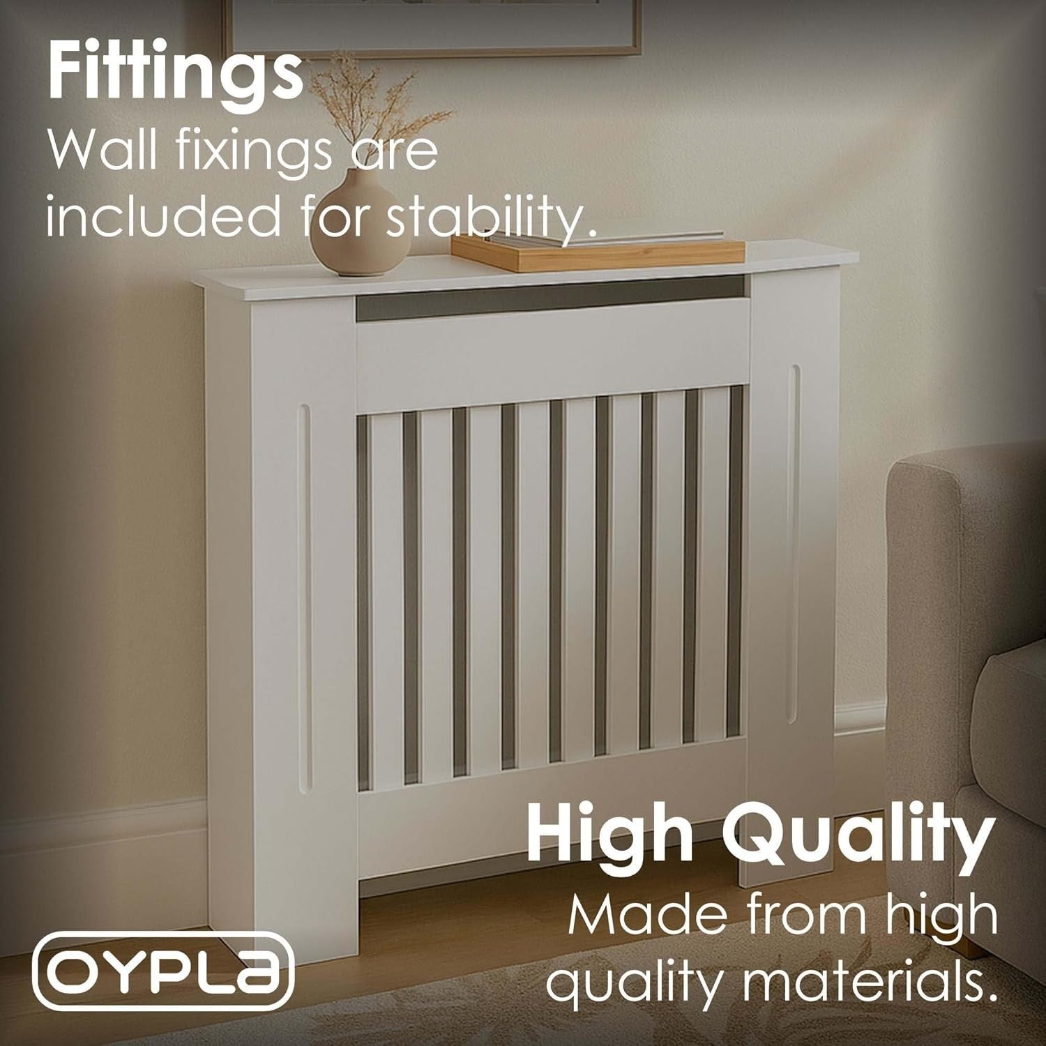 Small White Radiator Cover | Slatted MDF Cabinet