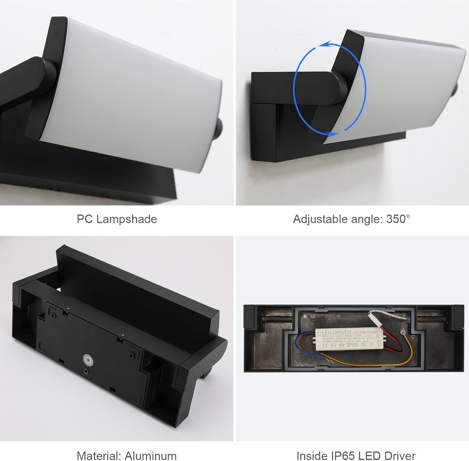 45W LED Outdoor Wall Light Waterproof IP65 | Adjustable Modern Black Lamp