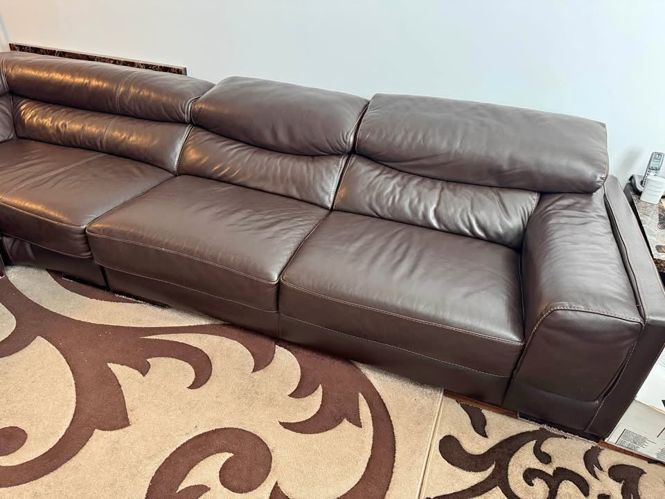 Deeply Large Brown Comfortable Leather Corner Sofa Sectional (PTP)