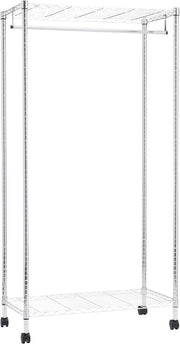 Chrome Clothes Rail with Shelves & Wheels – 180cm