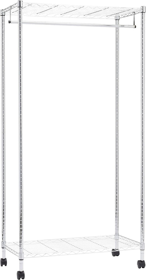 Chrome Clothes Rail with Shelves & Wheels – 180cm