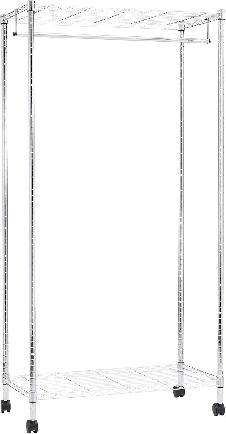 Chrome Clothes Rail with Shelves & Wheels – 180cm