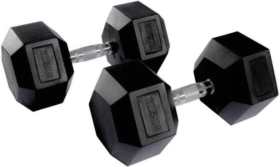 Hex Dumbbells Pair Rubber Coated Anti Roll 1–50kg Home Gym Weights