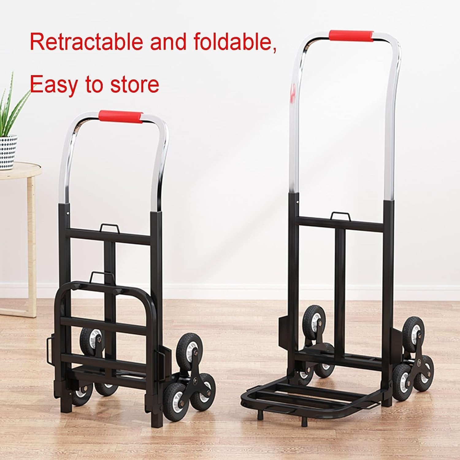 6 Wheel Stair Climbing Folding Hand Truck 100kg Adjustable Steel Trolley