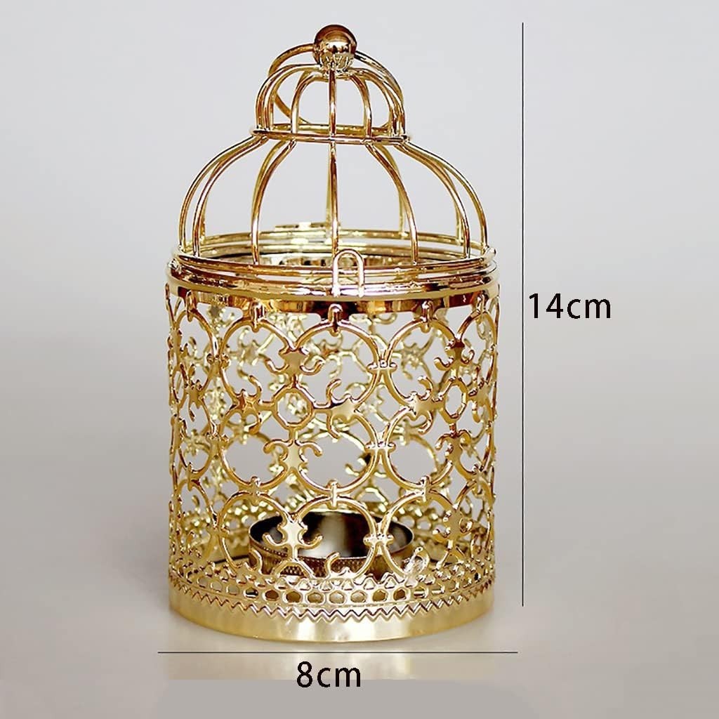 Decorative Hanging Lantern – Bird Cage Metal Candle Holder (B Rose Gold)