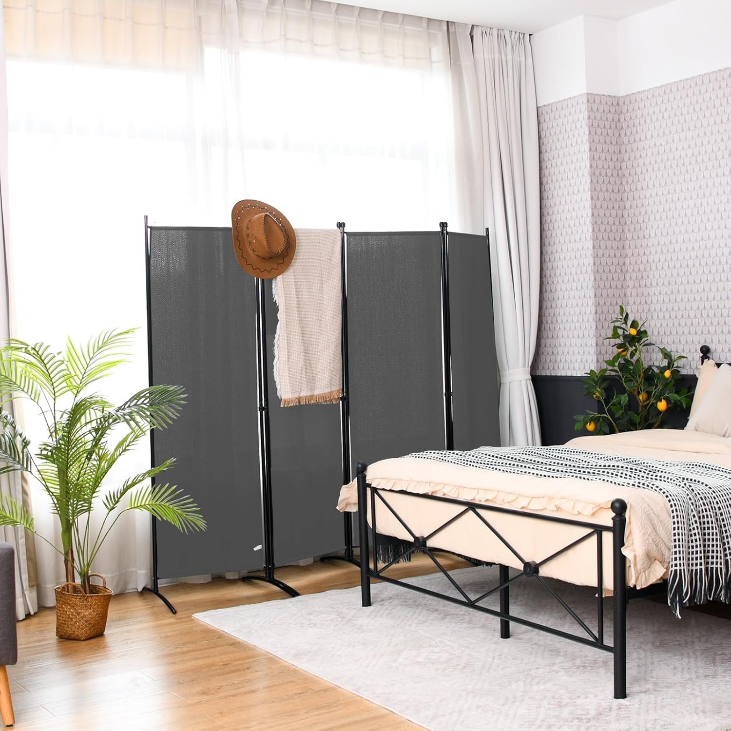 4 Panel Folding Room Divider Privacy Screen – Freestanding Partition Wall for Be