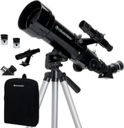 70mm Travel Scope, Portable Refractor with Tripod & Backpack-Black