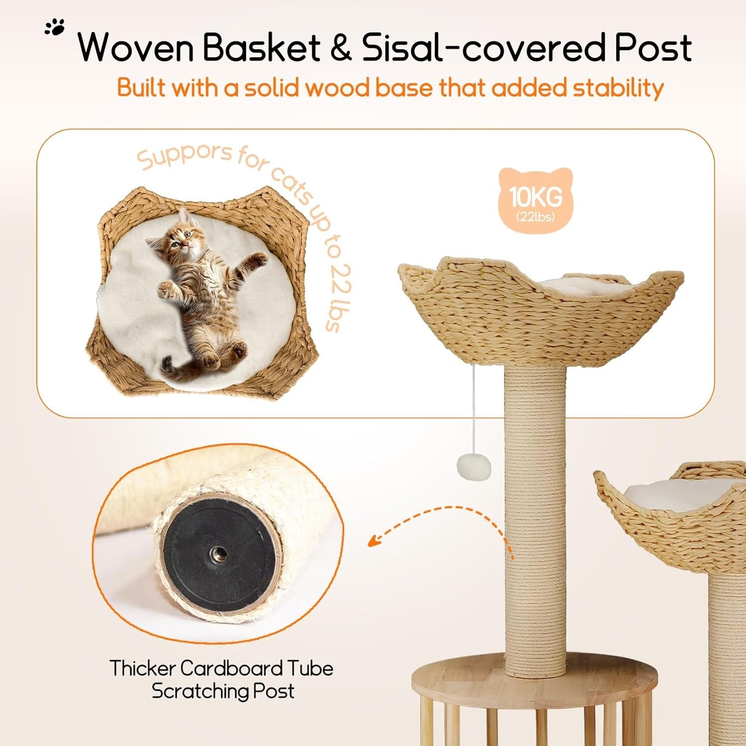 Wooden Cat Tree Tower 3 Tier Plush Condo Sisal Scratch Post Indoor Climber