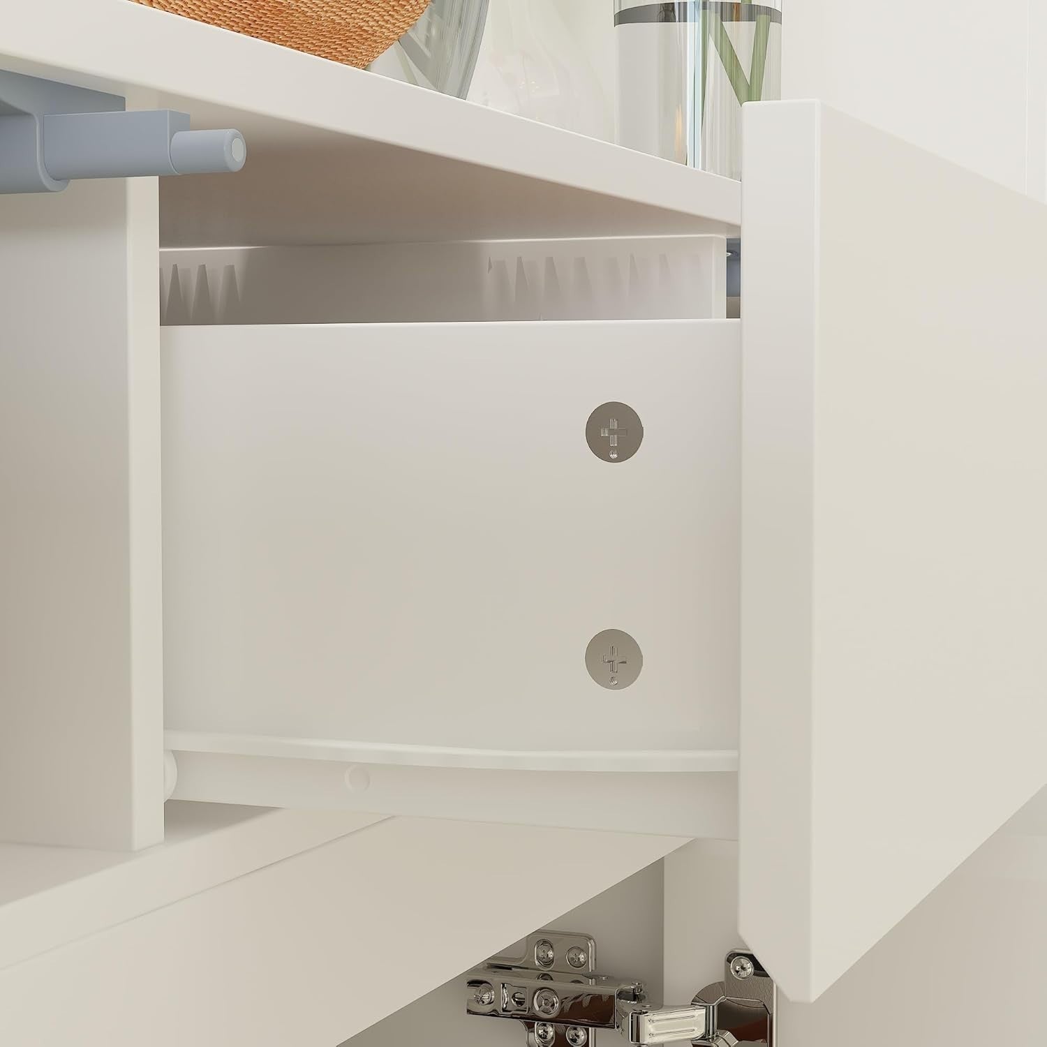 White Shoe Cabinet with 3 Curved Doors & Drawer – 4 Tier Adjustable Storage 120c