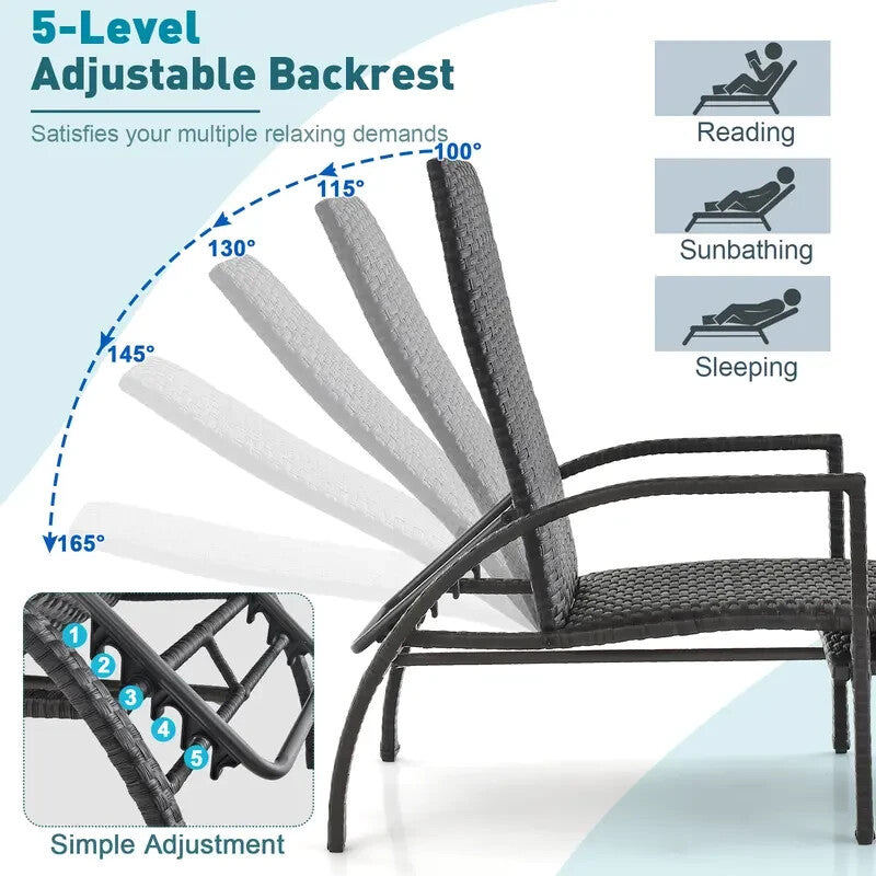 Rattan Patio Sun Lounger Recliner Chair – 5-Position Adjustable Backrest