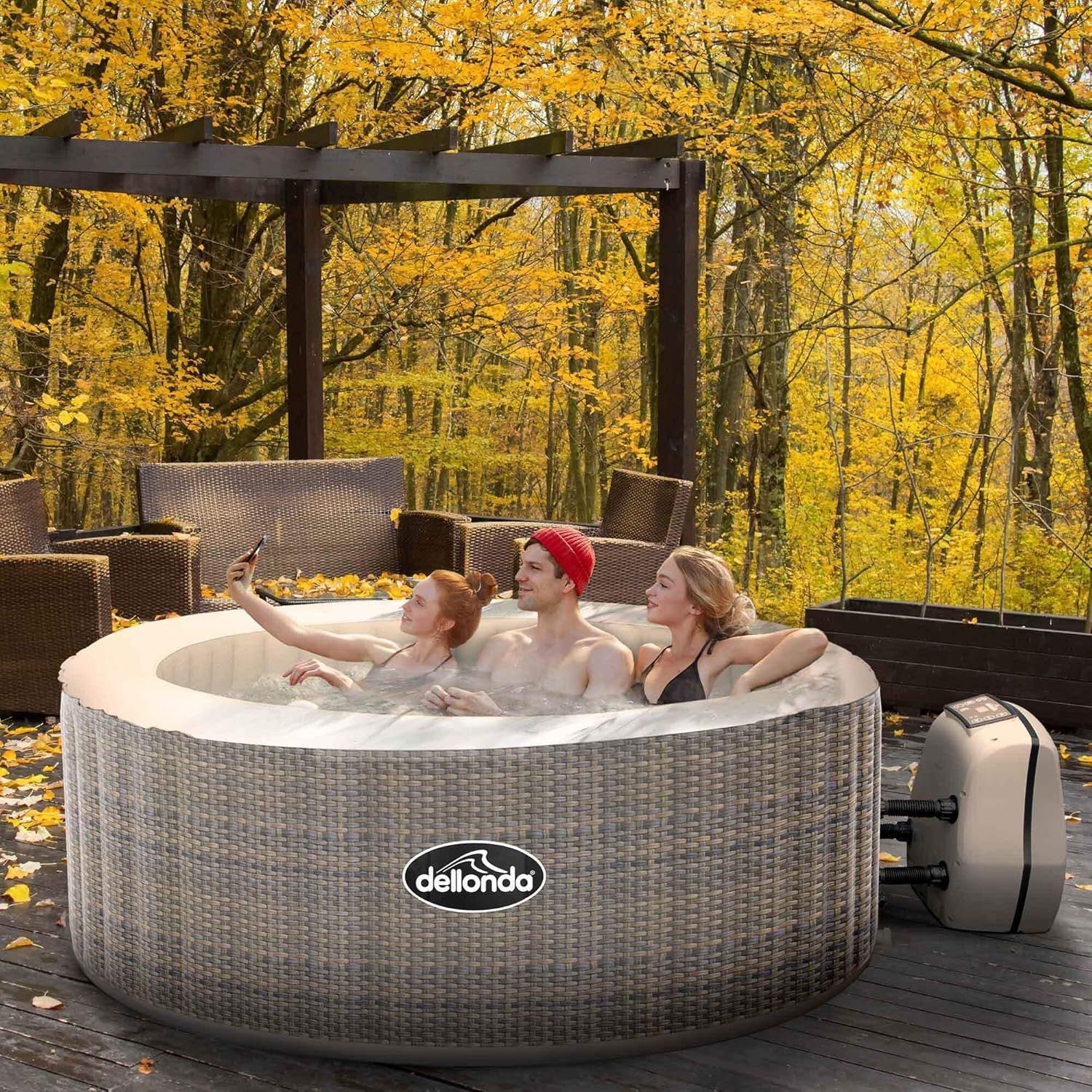 4–6 Person Inflatable Hot Tub Rattan Spa Smart Pump Heated Outdoor