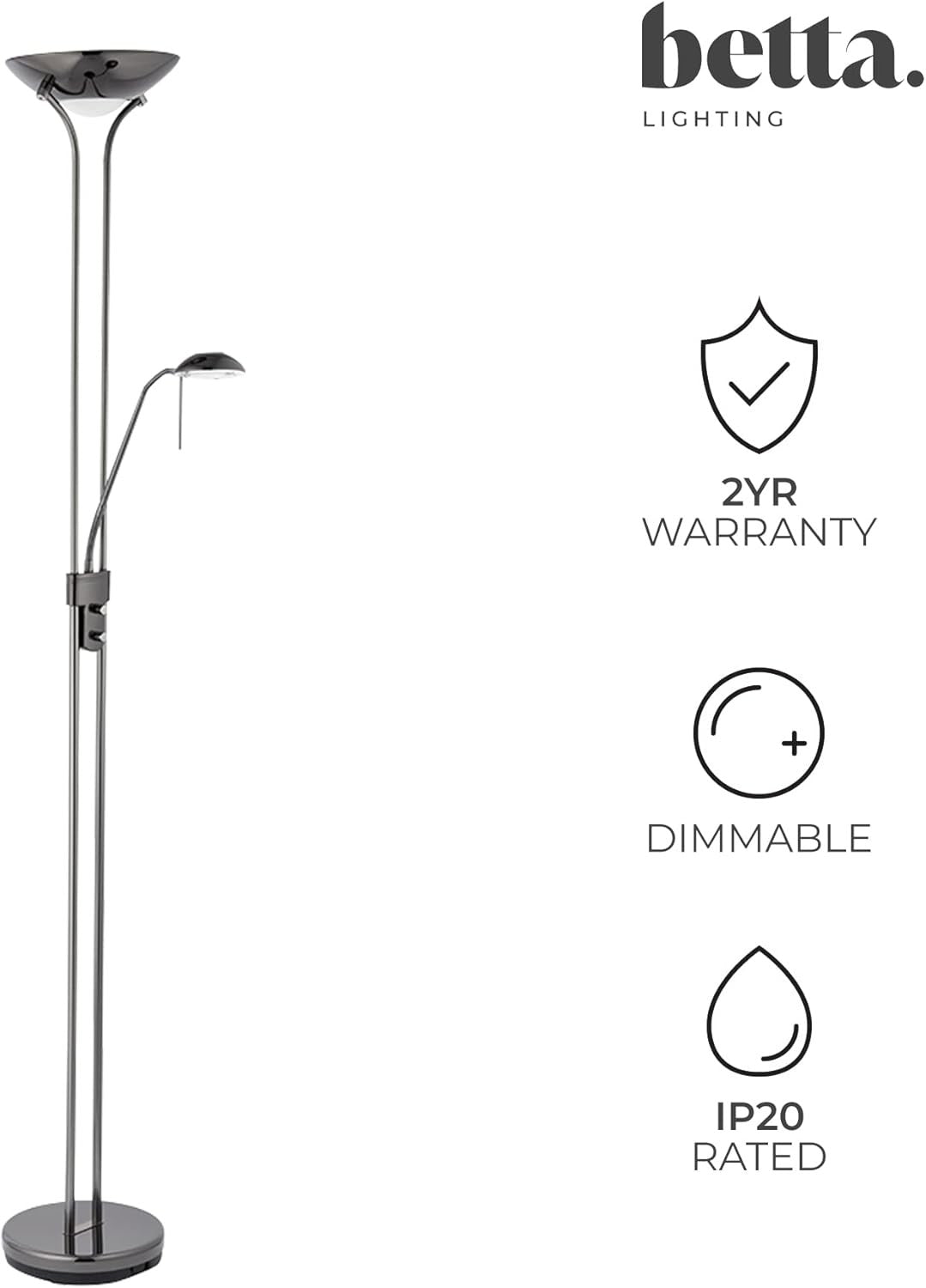 Mother Child Floor Lamp Uplighter Reading Light Black Chrome Dimmable