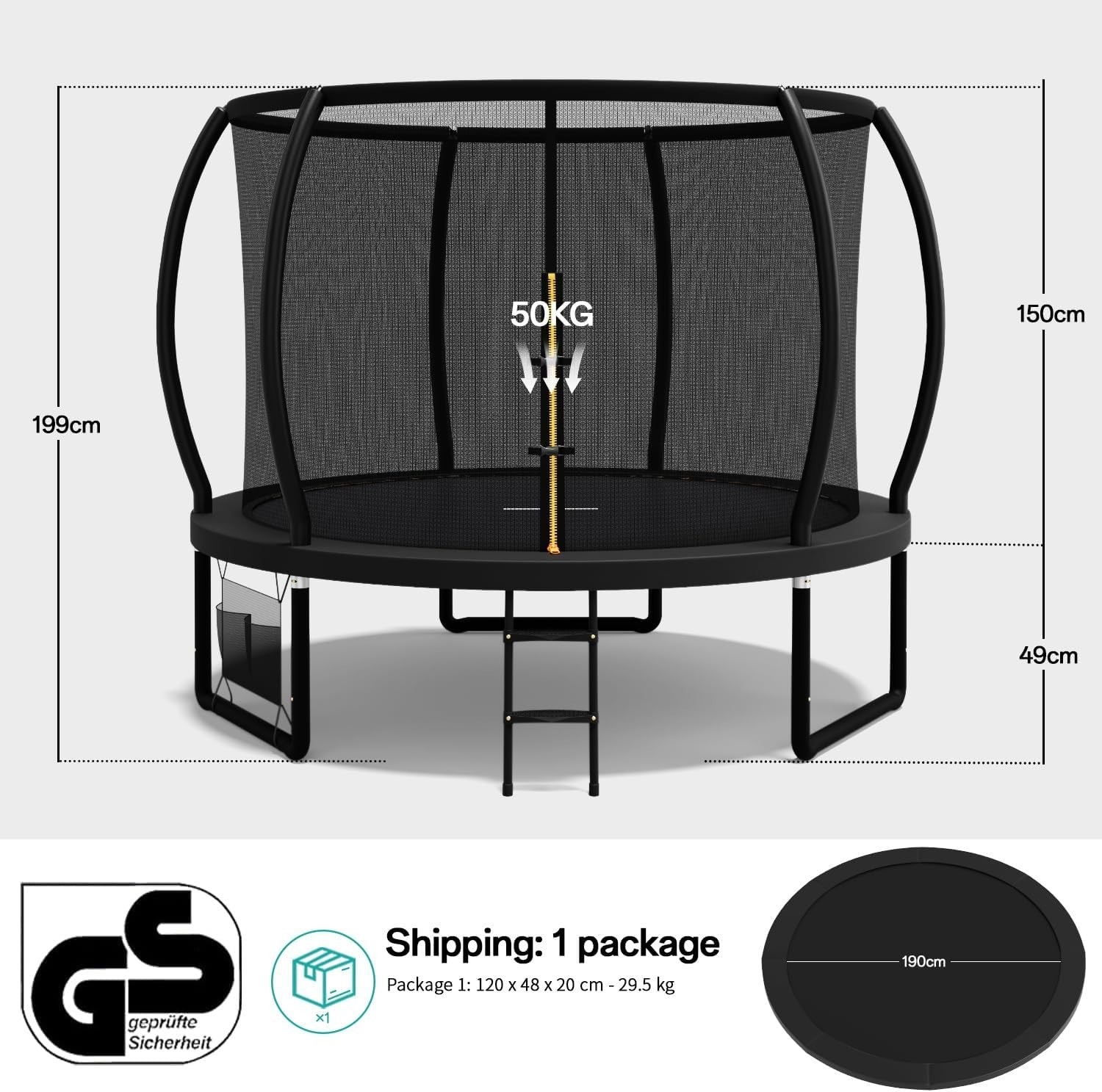 7.5ft Kids Garden Trampoline Safety Enclosure Net Ladder Padded Poles