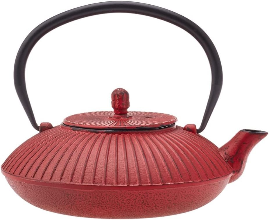 Cast Iron Teapot 800ml Tea Pot with Infuser Japanese Style Red Black