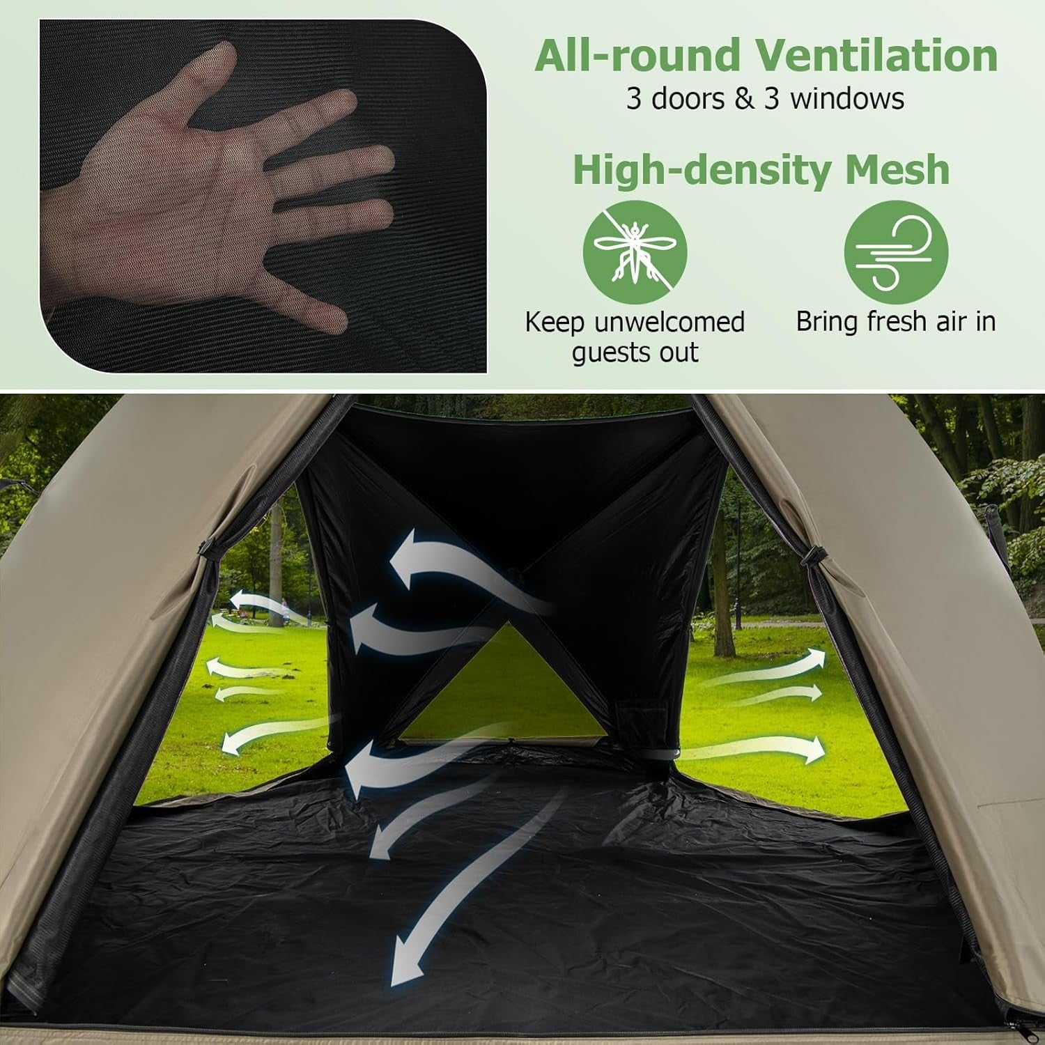 4-6 Person Instant Pop Up Camping Tent 6 Sided w/ Rainfly