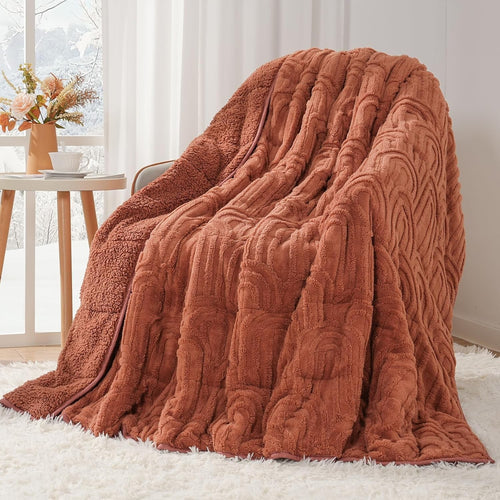 Rust Pink Sherpa Weighted Blanket 15lbs Twin 48x72 Cozy Sleep Throw
