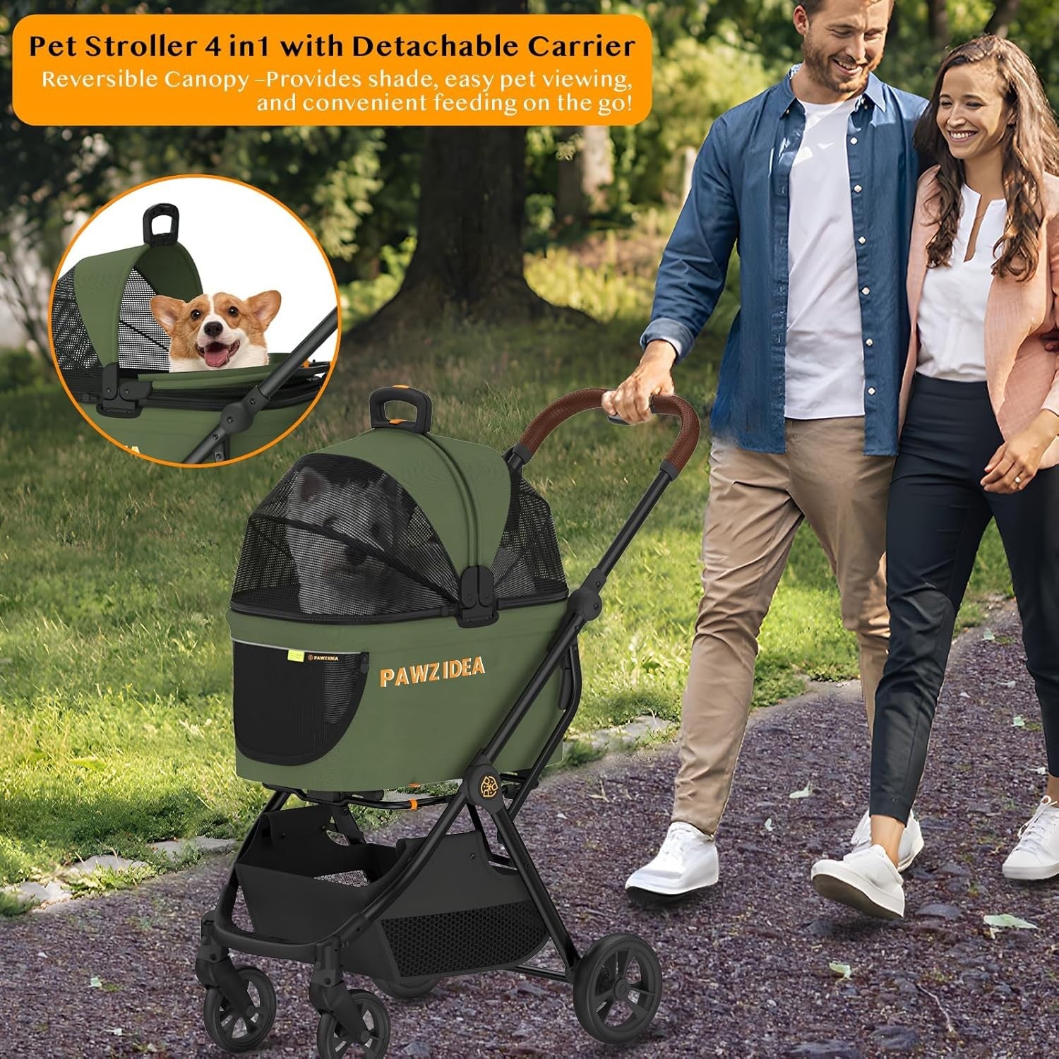 4 in 1 Pet Stroller Dog Cat Pushchair Detachable Carrier Foldable Jogger