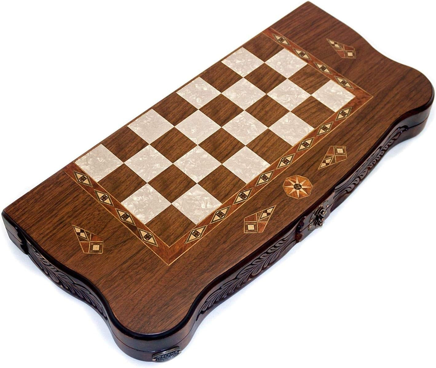 Hand Carved Walnut Backgammon Set Medium Wooden Luxury Strategy Board