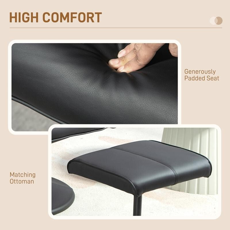 Black Recliner Armchair Chair w/ Footstool Faux Leather Swivel Lounge Set