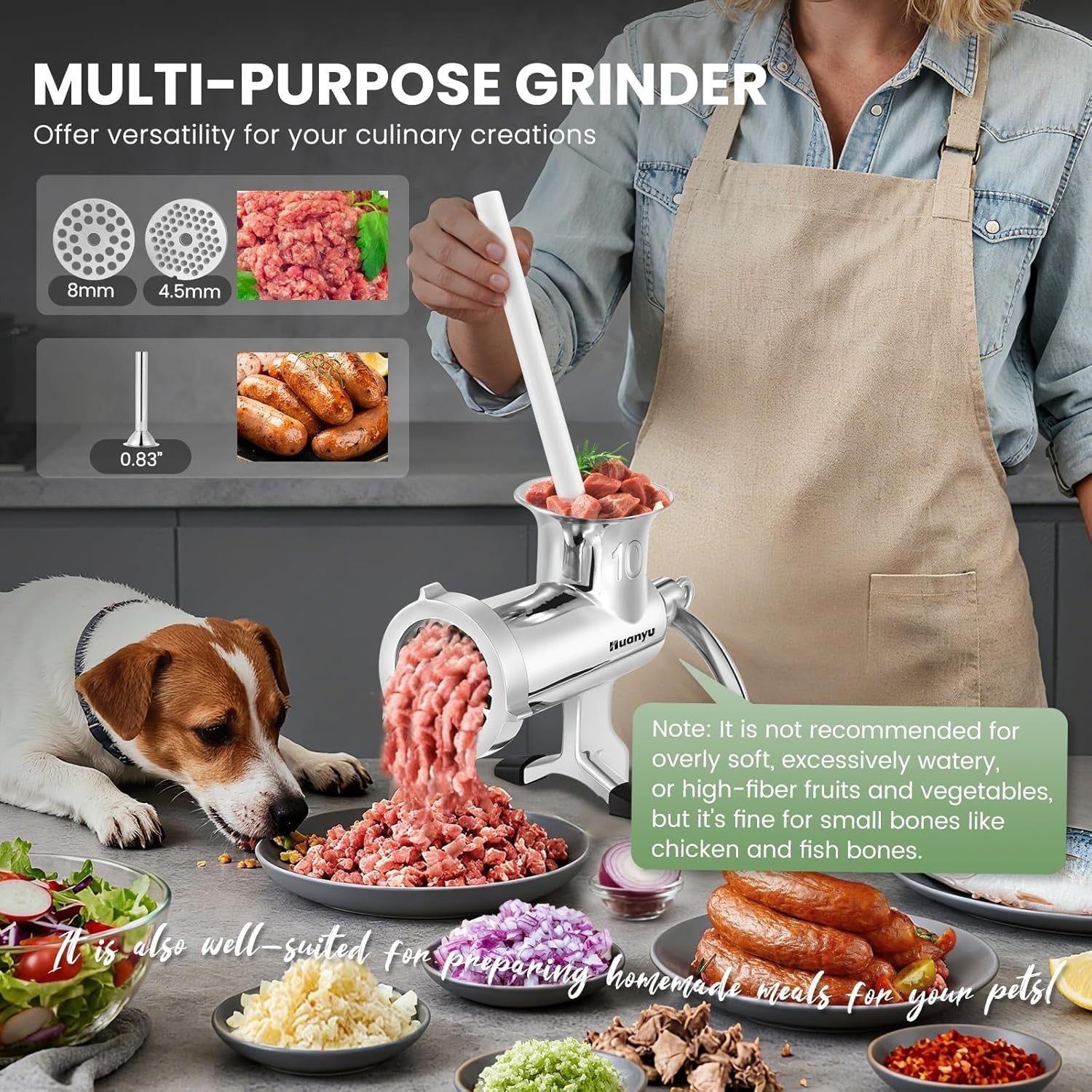 Size 10 Stainless Steel Manual Meat Grinder Sausage Maker Mincer