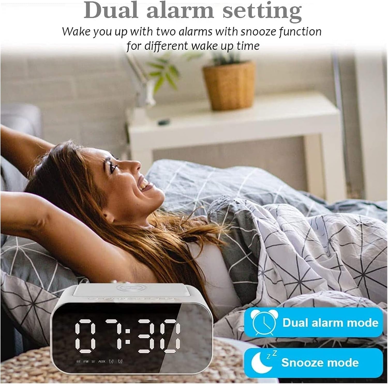 Black Digital Clock Radio AM FM Bluetooth USB Charging Battery Backup