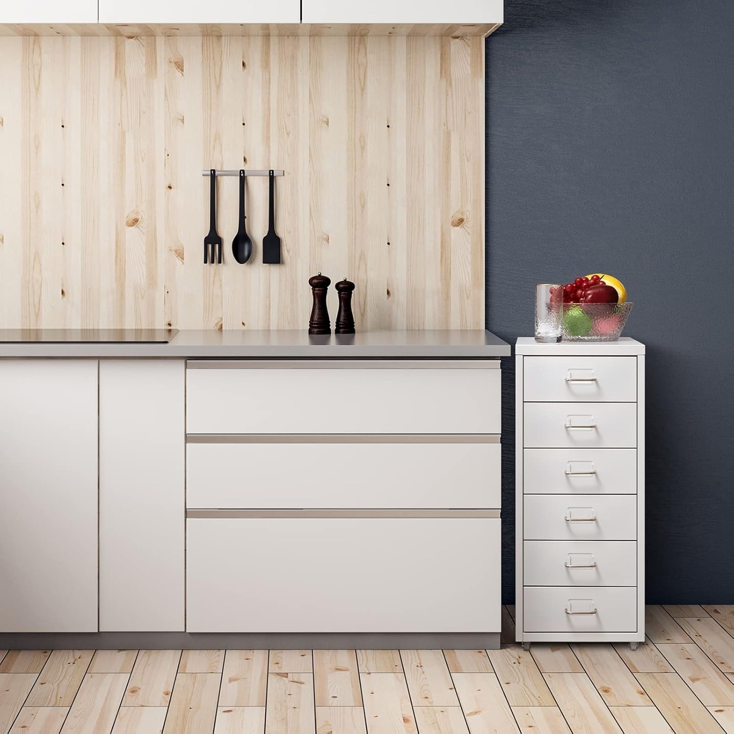 White Metal Rolling Drawer Cabinet 6 Tier Mobile Storage Organizer