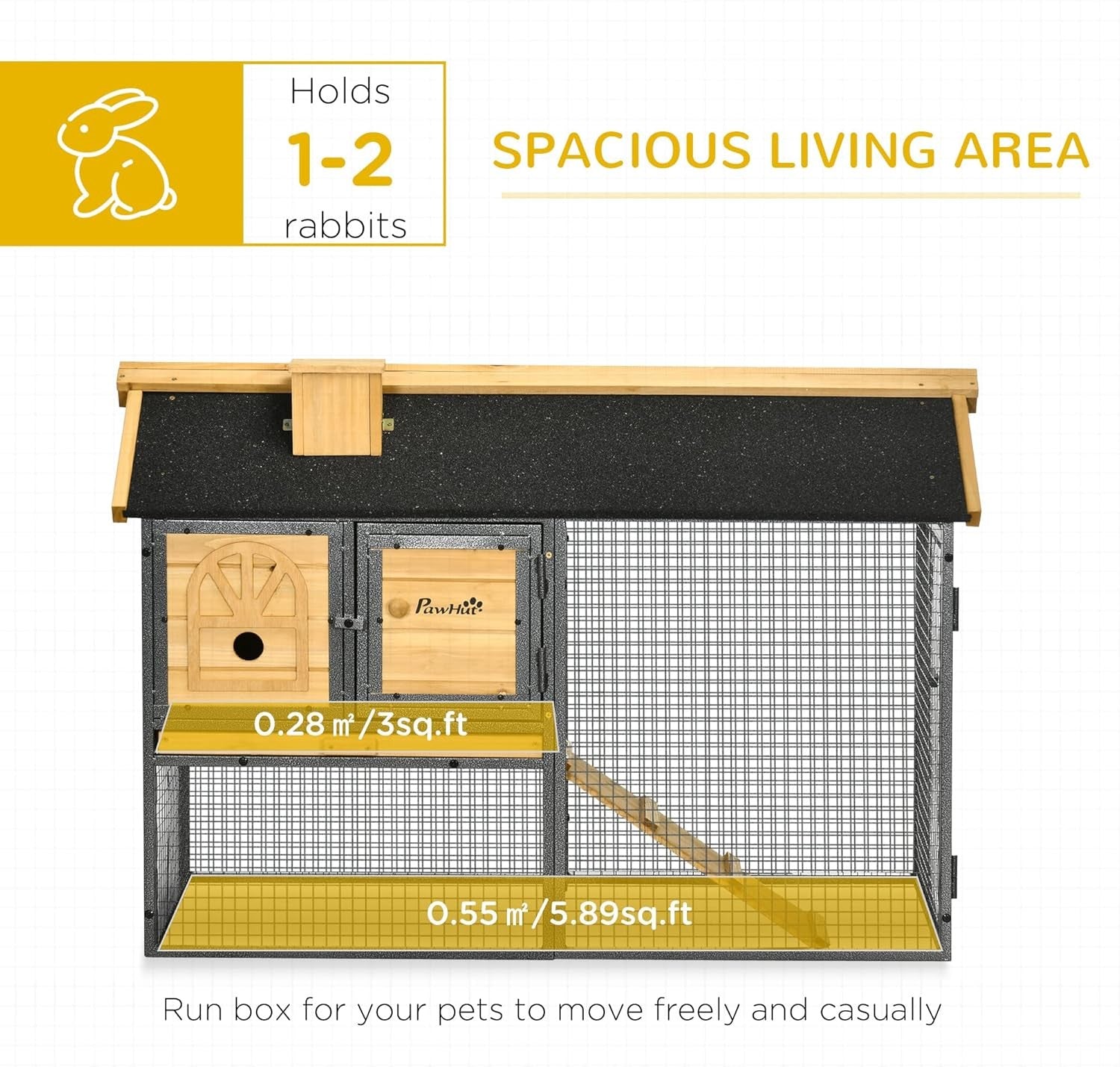 2 Tier Rabbit Hutch with Run Outdoor Wooden Cage Ramp Sliding Tray