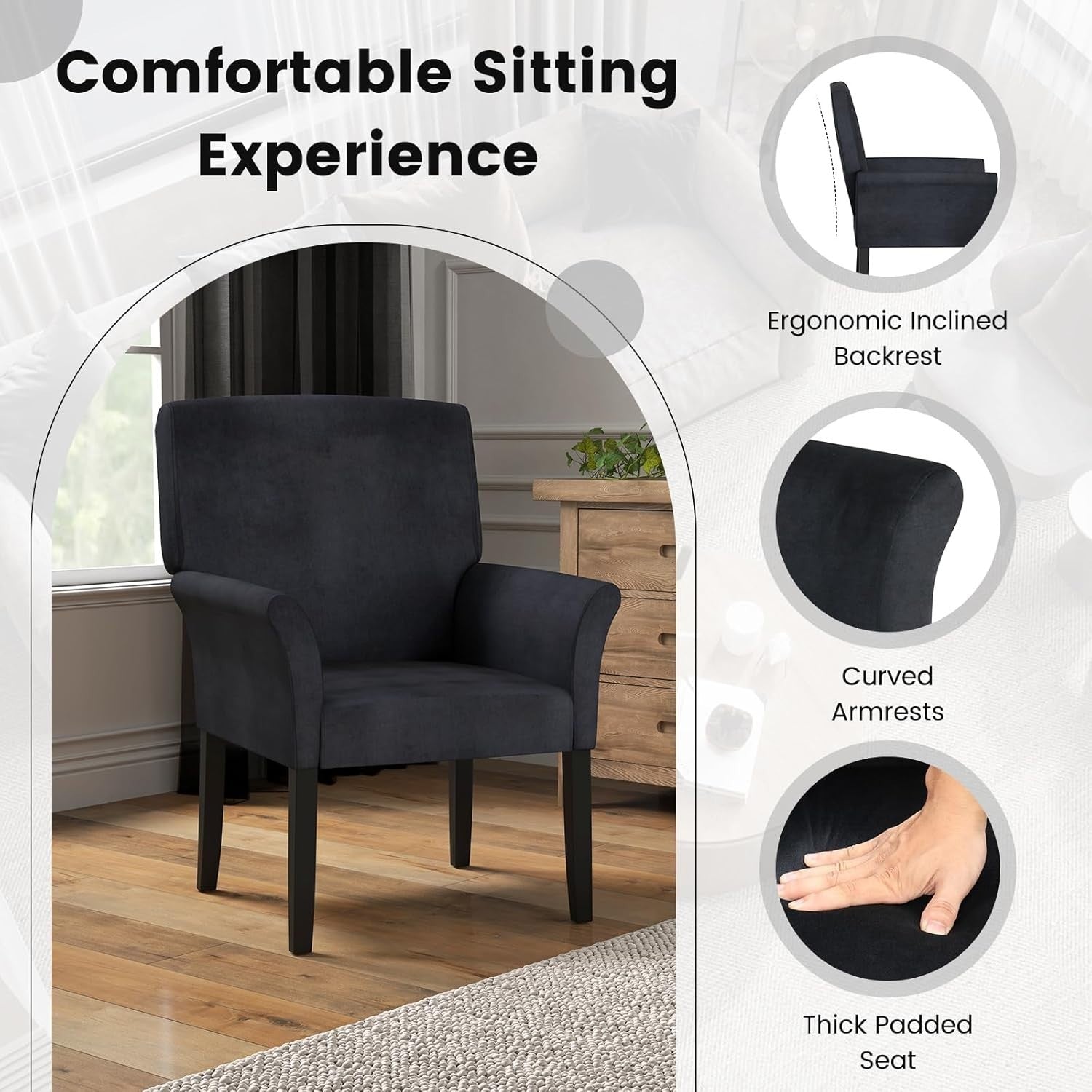Velvet Accent Armchair Lounge Chair High Back Comfy Seat for Living Room