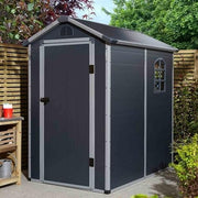 4x6ft Outdoor Plastic Apex Shed Lockable Weatherproof Dark Grey