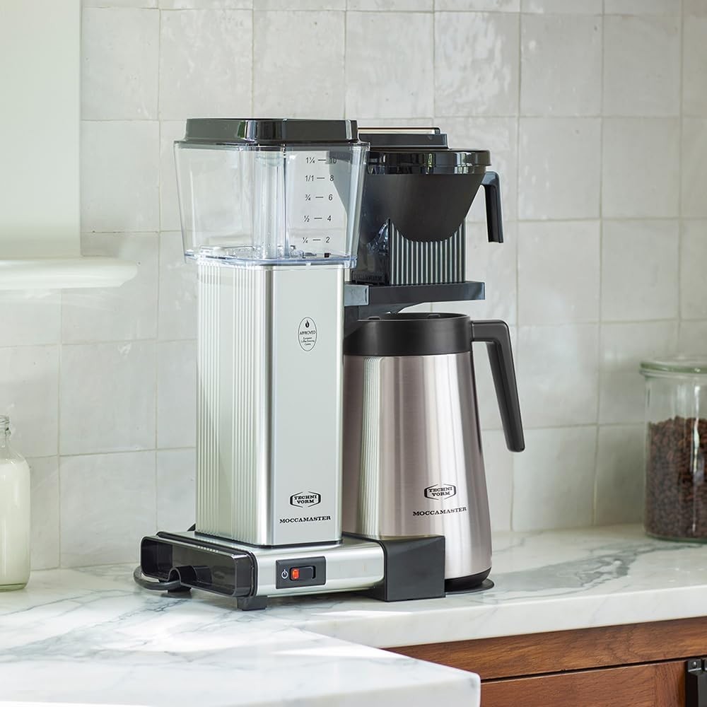 Thermal Drip Coffee Maker 1.25L | Fast Brew, Auto Shut-Off, Polished Silver